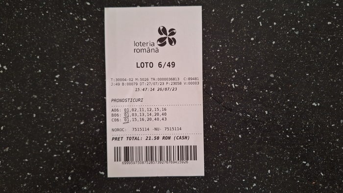 Bilet loto jucat Joi, 27 iulie 2023.